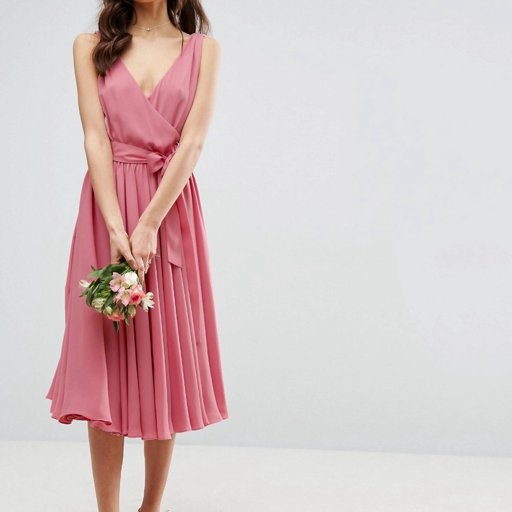 Pink wrap midi dress